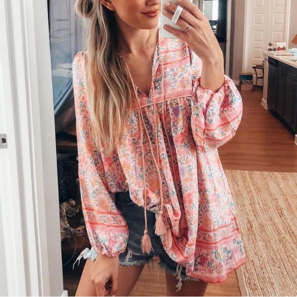 Goodnight Macaroon Dresses & Skirts - Goodnight Macaroon | Sherry Print Pink Bohemian Floral Tassel Mini Dress (S)